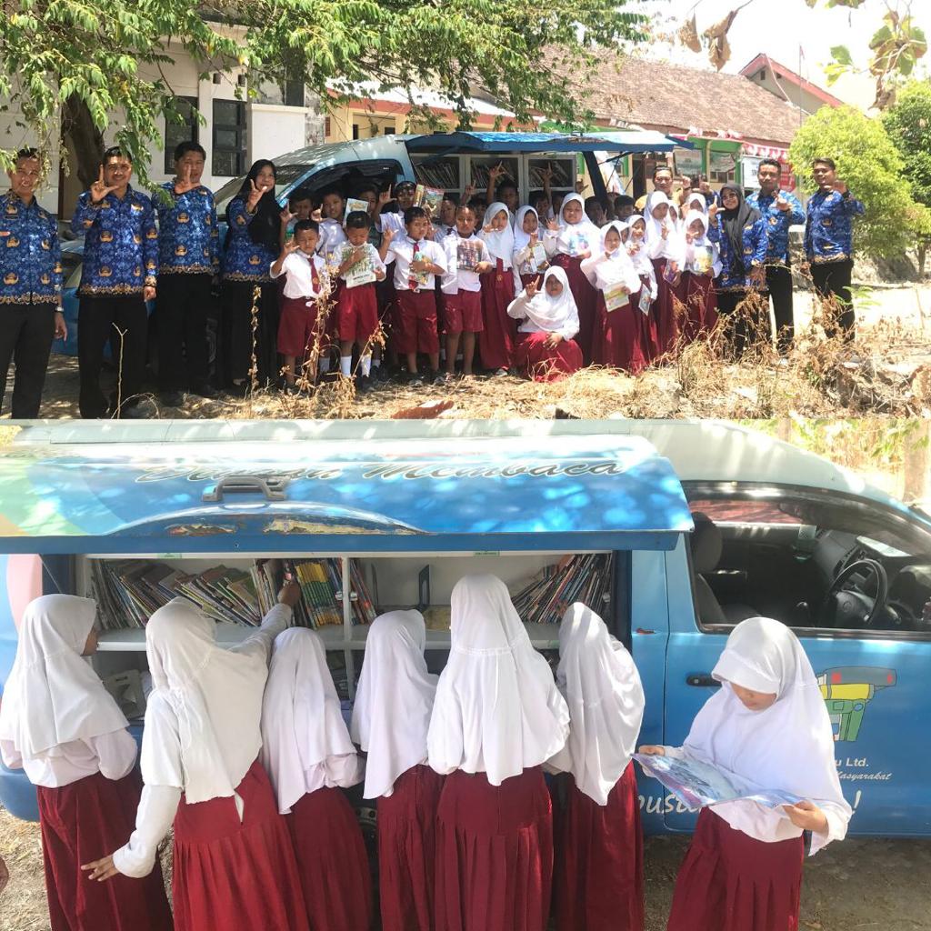 Giat Kunjungan Layanan Mobil Perpustakaan Keliling di SDN Nglampin II Kec. Ngambon